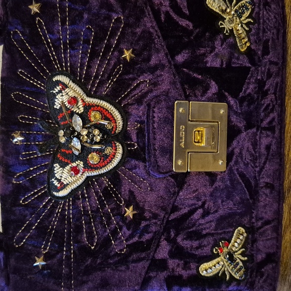 Aldo Deep Purple Velvet Whimsigoth Satchel with Insect Embroidery NWT - Picture 2 of 10